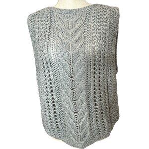 Thoroughbreds By Pronto Hand Knitted Gray Sleeveless Sweater Vest M Silk/Acrylic